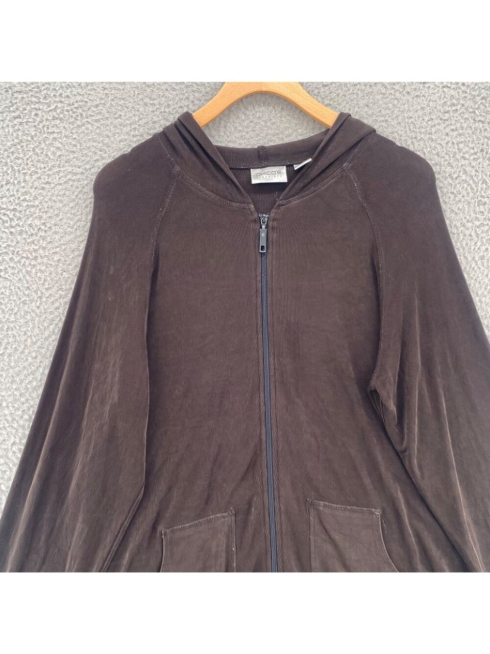 Chicos Hoodie Womens 2 US Large Brown Travelers Knit Stretch Full Zip Pockets - Picture 2 of 9